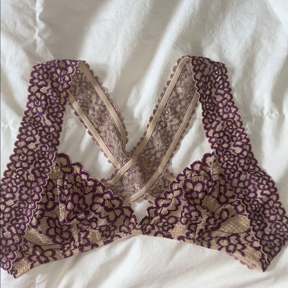 Free People Intimately Lace Bralette in Purple and Tan small